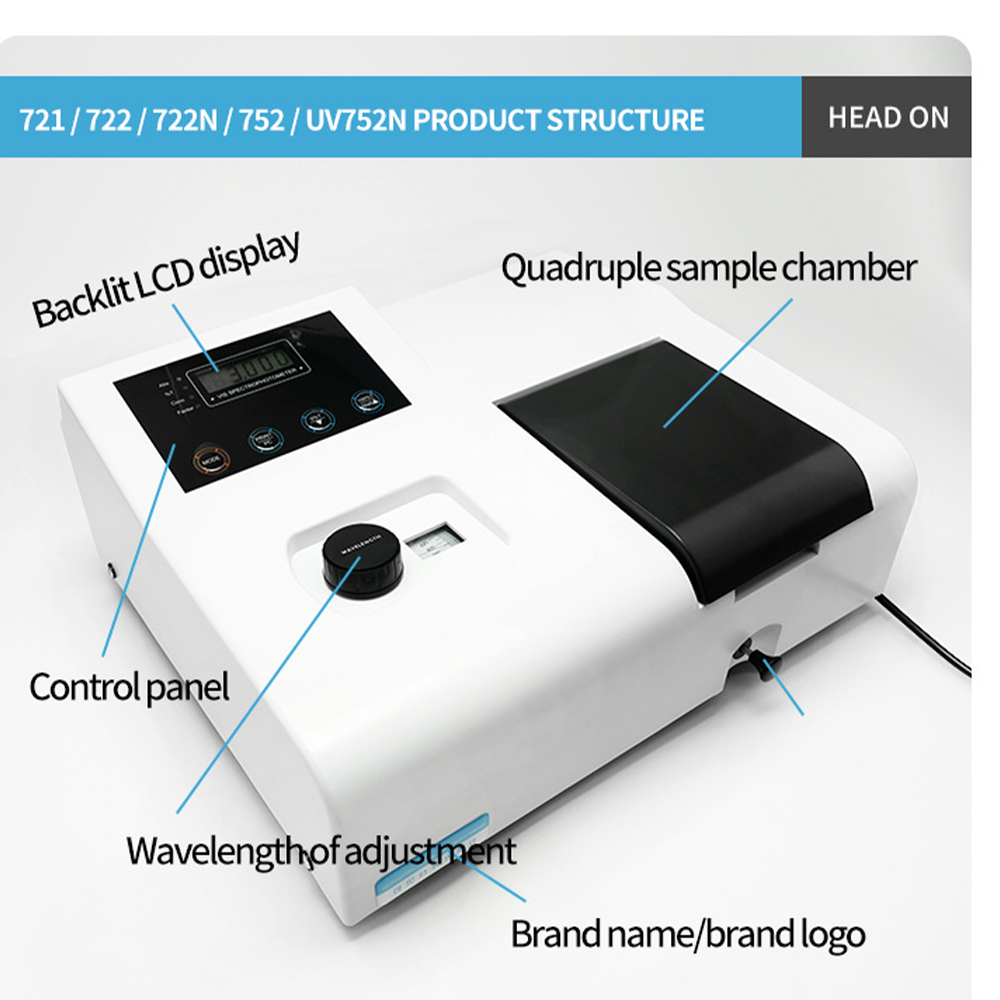 Manual Paparan Digital Qiujing Spektrofotometer Nampak 4-6NM Dengan Lampu Tungsten yang Diimport 721/722N/722N/S